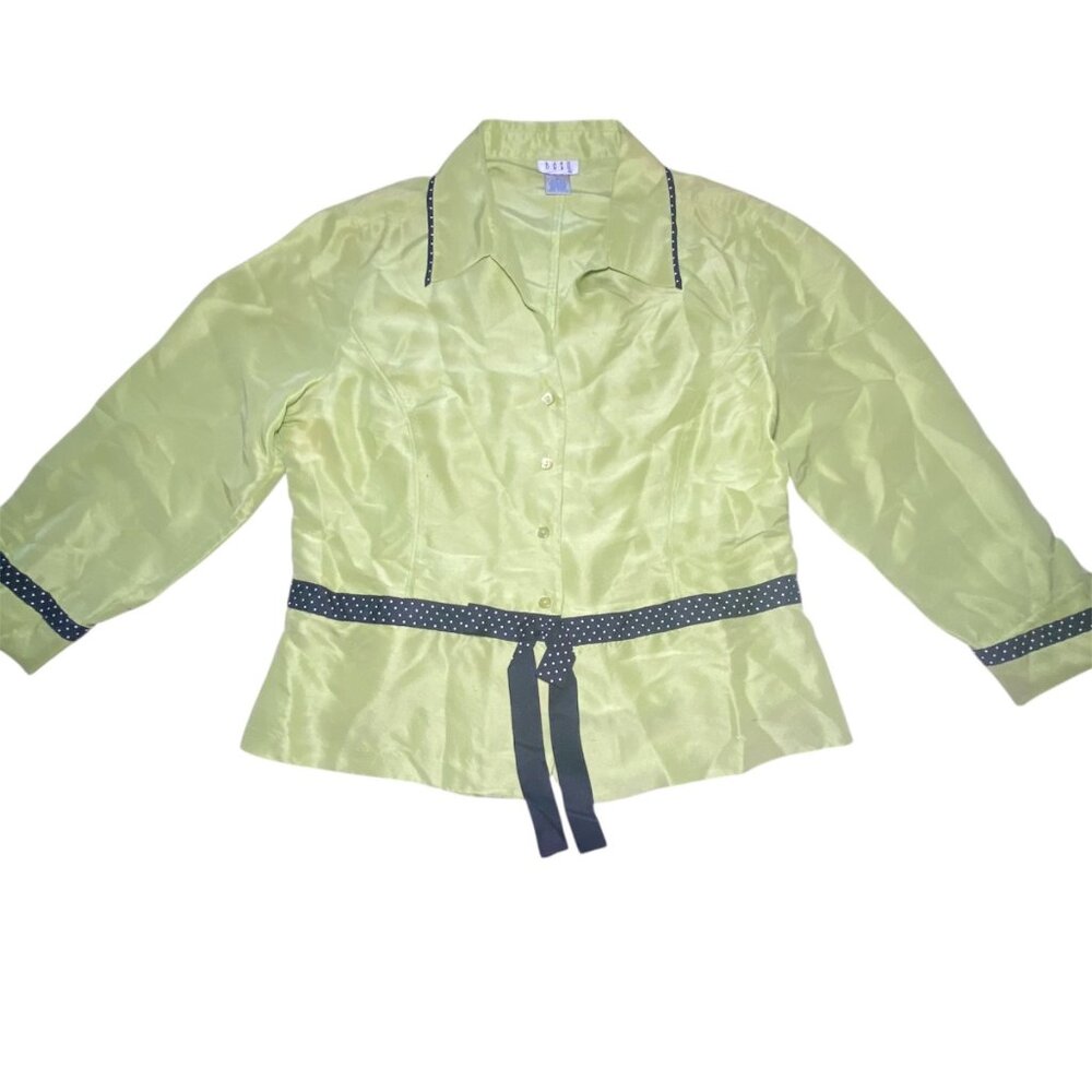 Betu Lime Green Silk Shirt Polka Dot Accents Size‎ 12 Party Celebration *READ*